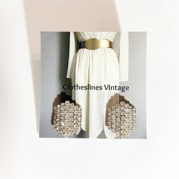 Vintage Hexagon Rhinestone Earrings - Picture 2 of 5